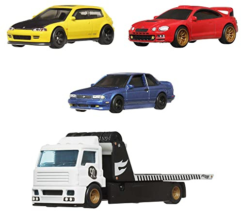 Hot Wheels Premium Collect Display Sets with 3 1:64 Scale Die-Cast Cars & 1 Team Transport Vehicle, Collectors’ Favorites, 2 Sets in the Assortment for Collectors of All Ages