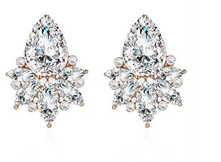 FENBORY Clear Rhinestone Earrings Fancy Crystal Cluster Drop Bridal Wedding Prom Earrings for Women