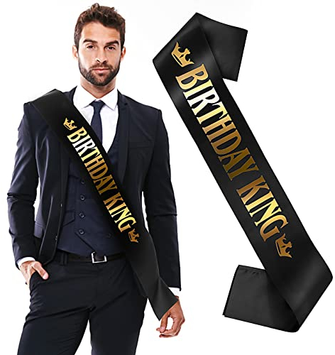 Thinp Fascia per il re di compleanno, in raso, accessorio decorativo per feste, per uomini, donne e bambini (nero)