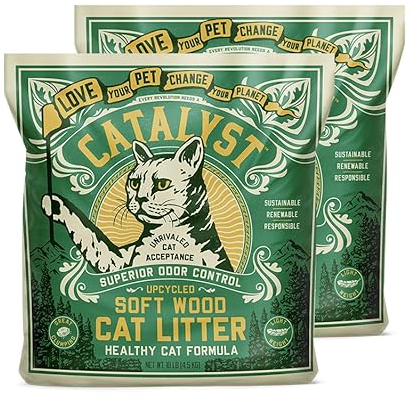 Catalyst Natural Soft Wood Cat Litter (2 Pack, 10lb Bags) - Superior Odor Control, Strong Clumping, Low Dust, and Biodegradable (10lb, Set of 2, Healthy Cat)
