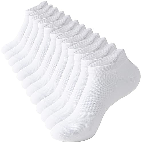 ACCFOD Womens White Ankle Socks Athletic Running Low Cut Socks With Tab 6-9
