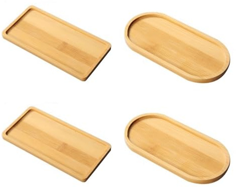 LATRAT Set di 4 sottobicchieri rettangolari in bambù, vassoio ovale in legno, piccolo vassoio in bambù, vassoio da portata in legno, sottobicchiere, porta carta, ovale, rettangolare, 4 pezzi