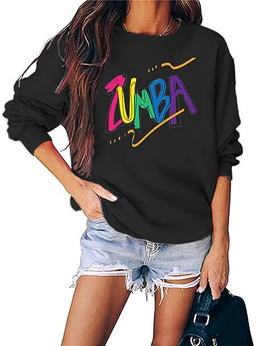 doyouwantmore Ladies Fashion Zumba Print Sweatshirts Casual Pullover Long Sleeve Tops Women Round Neck Sweatshirts Pullover