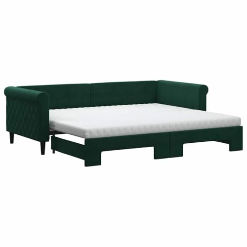 vidaXL Divano Letto Estraibile Materassi Verde Scuro 90x200 Velluto, divano letto con materasso, letto da giorno, letto per ospiti, divano letto