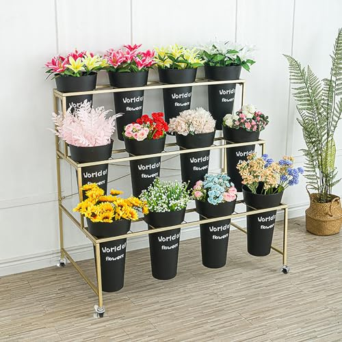 KEPMOGOH Blomstativ av metall, 3 nivåer blomhylla, Blomställ, växtställ blomställ med hinkar, växtstativ, växttrappa för uteplats trädgård, balkong, vardagsrum, Blomsteraffär (D)