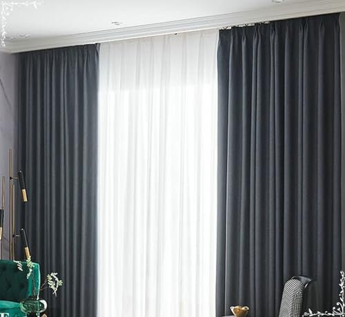 Beydodo Grau Vorhänge 2er Set 107x138CM, Gardinenschals mit Haken Halbtransparent Modern Einfarbig Gardinen Baumwolle Lichtdurchlässig Wohnzimmer Küche