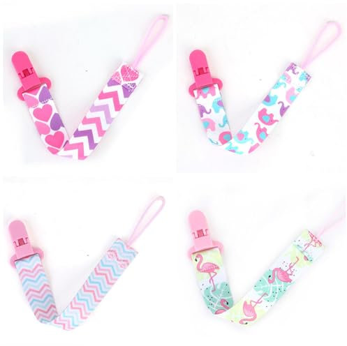 Cadena Chupete Bebe,4 PCS Chupetes de Clip Portachupete Bebe Correa Chupete Chupetero con Clip para Niñas