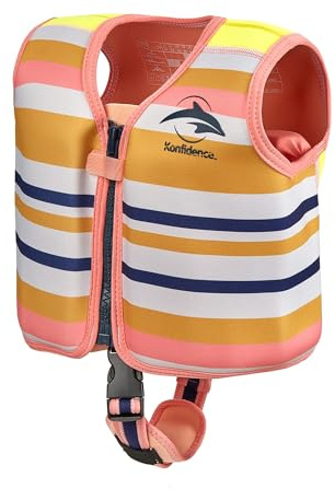 Konfidence Swim Jacket - Chaleco de Natación Premium con Correa de Seguridad Desmontable para Niños | Flotabilidad Ajustable | Cumple con CE | Aprobado por Escuelas (Gelato Rose, S (15-19kgs))