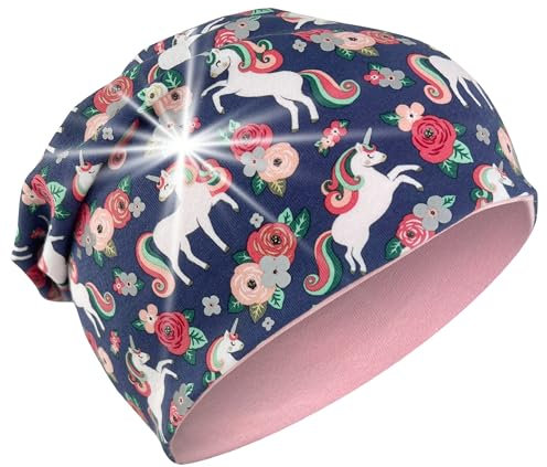HECKBO 360° Reflektor Kinder Beanie Mütze - Jersey innen für Übergangszeit - Einhorn Unicorn