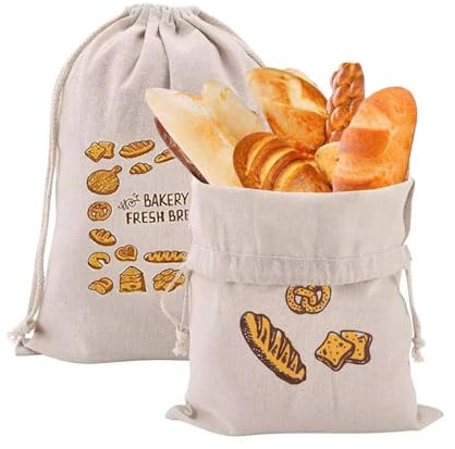 JCUGSBS Borsa per il pane in lino biologico extra large | 2 x sacchetti riutilizzabili | per la conservazione degli alimenti | 31 x 38 cm