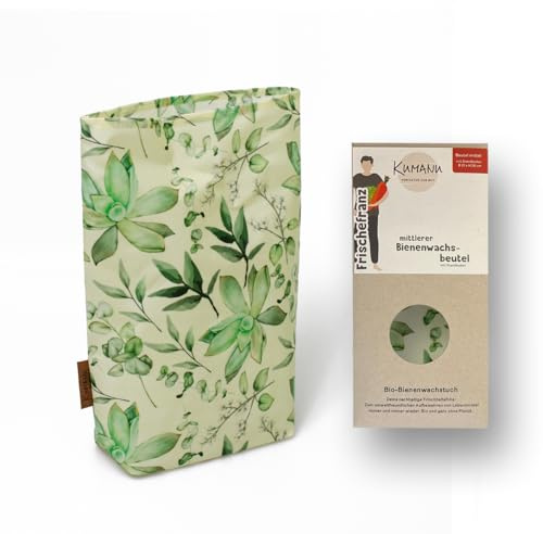 Kumanu | Ekologisk bivaxduk – påse färsk frans medium | H 28 cm x B 22 cm med stativ | håll naturlig och plastfri fräsch | handgjord i tyrolen (suckulent)