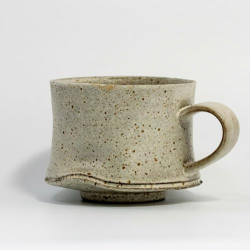 Handmade Wabi-Sabi Ceramic Coffee Mug ([250ml]), Rustic Speckled Stoneware Tea Cup with Organic Irregular Shape, Artisan Pottery Drinkware for Flat White & Espresso, Upgraded Gift Box (Light Gray)