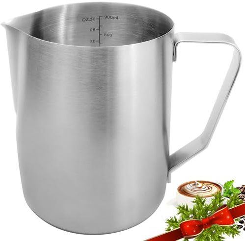 Large Milk Frothing Pitcher 32oz/900ml Stainless Steel Milk Frother Cup, Large Stainless Steel Milk/Coffee/Cappuccino/Latte Art Barista Steam Jug Cup For Coffee Lover, Home, Office & Kitchen Used