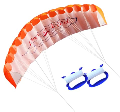 Dual Line Stunt Kite for Adults, Professional Parafoil Kite with Durable Line & Training Parachute, Stunt Trainer Kites for Surfing, Outdoor Sports, Beach Accessories (Orange)