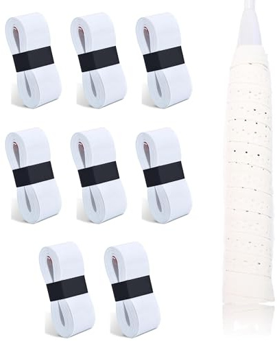 MingFontec 8 pezzi di nastro per presa da tennis, nastro adesivo per racchetta da badminton, nastro antiscivolo per racchette da tennis, badminton, racchetta da squash (bianco)