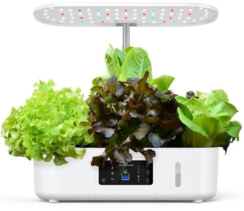GOLUMUP Hydroponisches Anzuchtsystem Smart Garden mit Automatisches Timer 24W LED Pflanzenlampe und 13 Hülsen Indoor Kräutergarten Höhenverstellbar bis zu 41cm(Weiß)