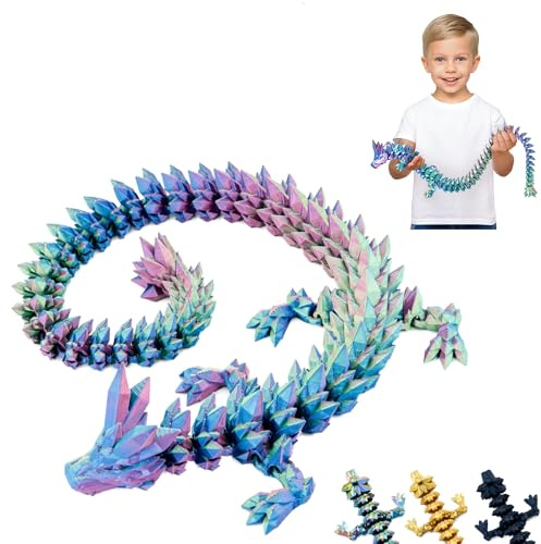 KAHAUS Drago 3D – Scultura drago 60 cm | Drago magico in rosso e giallo-verde | Figura mobile per bambini, collezionisti e appassionati di fantasia (Blu/Verde/Viola)
