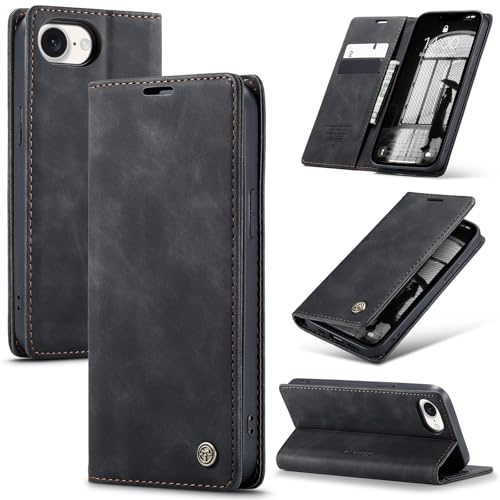 Samokor Funda para iPhone 16E 5G,Avanzado Cuero Carcasa Flip Cartera Tarjetero Soporte Protector Magnética Antigolpes Case para iPhone 16E,Negro
