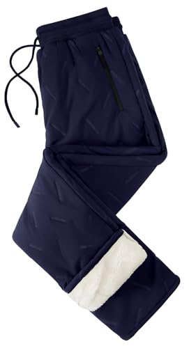 TOMEEK Pantalon Chandal Hombre Invierno Pantalones Termico de Forro Polar Deportivos Chándales Impermeable Casual para Trekking Running Esquí Jogger con Cordón y Bolsillos(Azul Marino,S)