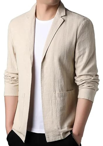 Genérico Americana Hombre Casual, Blazer De Lino para Hombre, Abrigo Deportivo, Cárdigan Ligero De Ocio con Bolsillo, Chaqueta Informal De Negocios Lisa, Corte Holgado, Manga Larga, para Otoño Y