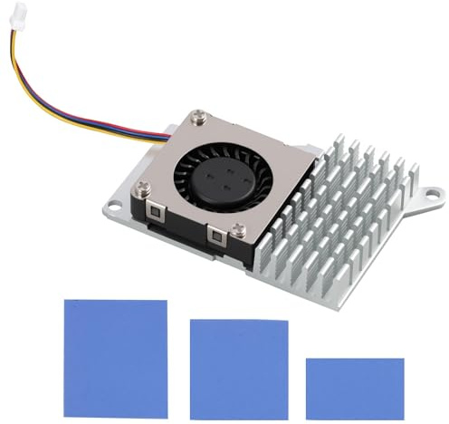 Aktiv fläkt med kylfläns för Raspberry Pi 5, kraftfull och tyst CPU-kylning, aluminiumblock och termisk dyna, PWM-styrning för optimering (5 V)