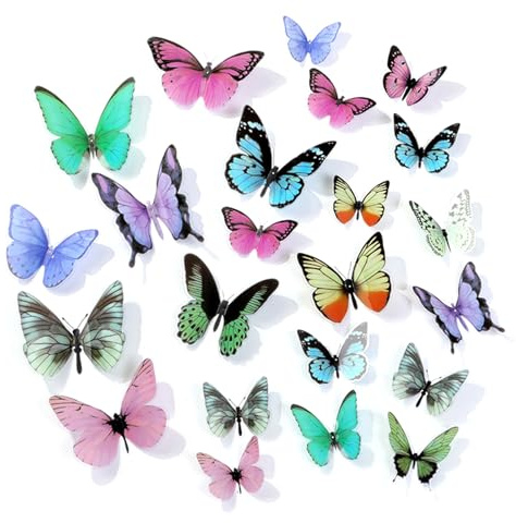 FOSDICK 36 PCS 3D Butterfly Wall Sticker, Butterflies Decoration, Wall Butterflies Stickers with No Trace Glue Dots for Bedroom Party Wedding Room Walls Decoration ((Multicolour, 12)