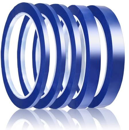Dekorinex 5 Rollos 4/5/10/12mm x 50m Cinta Térmica para Sublimación Resistente a Altas Temperaturas, Cinta a Prueba de Calor, Sublimación de Cintas Térmica Azul, para Placas de Circuito, Pintura