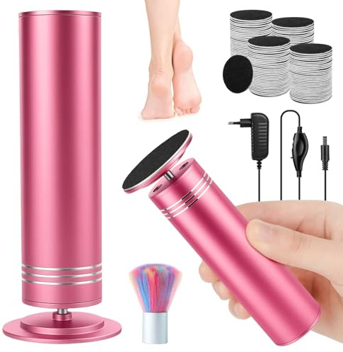 Râpe à pied électrique professionnelle – Ponceuse pour callosités et talons secs, appareil pédicure anti-peau morte, vitesse réglable, 120 disques abrasifs + brosse (Rose)
