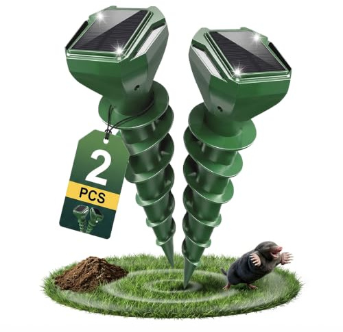 Maulwurf Vertreiber Wühlmausschreck mit KI Wechselfrequenz Automatik Ultraschall & Vibrations Maulwurfschreck Solar Abwehr wasserdicht und flüsterleise ür Garten und Rasen (2er Pack)