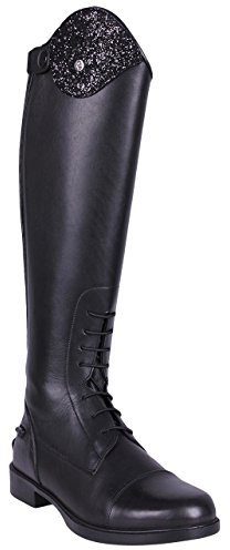 QHP Leder-Reitstiefel Romy für Kinder mit austauschbarem Design ! Schwarz, Normale Wadenweite (40, Schwarz)