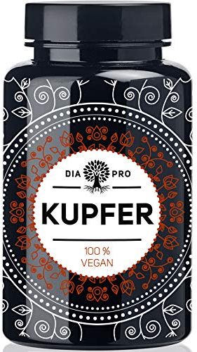 DiaPro® Kupfer 365 Hochdosierte Kupfer-Tabletten mit 2 mg Kupfer pro Tablette aus Kupfer-Gluconat 365 Stück Jahresvorrat 100% Vegan Laborgeprüft