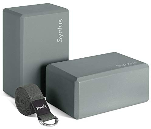 Syntus Yoga Block and Yoga Strap Set, 2 EVA Foam Soft Non-Slip Yoga Blocks 9×6×4 inches, 8FT Metal D-Ring Strap for Yoga, General Fitness, Pilates, Stretching and Toning