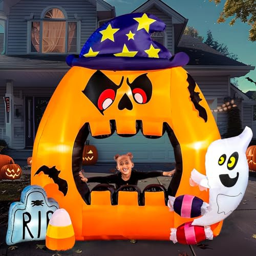 Joiedomi Decorazioni per esterni con zucca gonfiabili per Halloween, arco di zucca con LED integrati, decorazioni per feste all'aperto, decorazione per giardino e prato