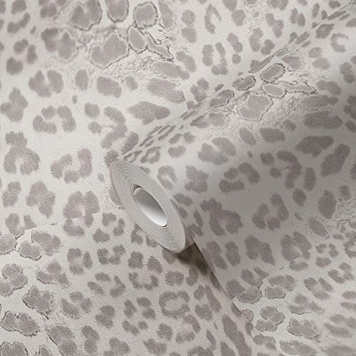 Livingwalls Tapete Animal Print Leopardenmuster Felloptik Grau Weiß 385235 Vliestapete Tiere 10,05x0,53m 385235