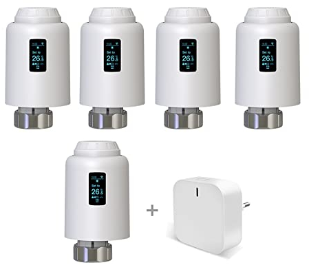 Qiumi Zigbee Smart Thermostatic Radiator Valve Supporting Remote Control by Smart Life app, Voice Control by Alexa and Google Home (OLED Display)
