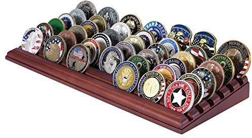LIUYALO Challenge Coin Display Stand 6 Row 100% Solid Wooden Holder Rack Case Holds 42 Coins