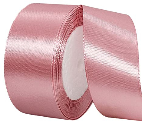 22 m dammigt rosa band, dammigt rosa satinband, 40 mm, dammrosa hårband. Tårtrosetter för påsk, presentförpackning, tyg, polyester, satinband. För presentinslagning, hårrosetter, tårta, påskdekoration