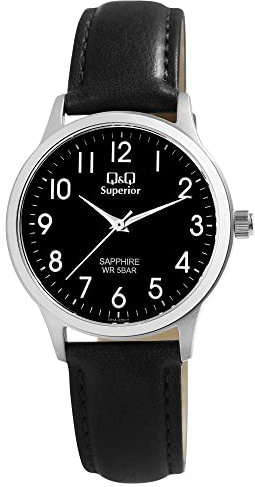 Q&Q Superior Unisex-Uhr Leder Saphirglas 5 Bar Analog Quarz S03A-009VY