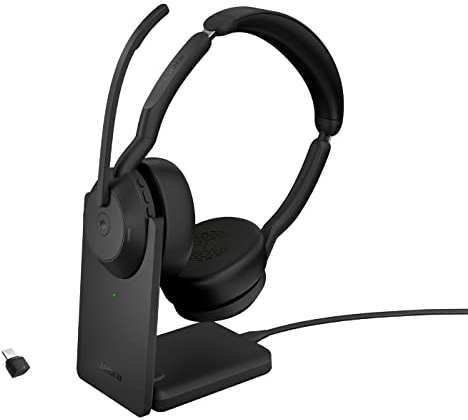 Jabra Evolve2 55 - schnurloses Stereo-Headset mit Ladestation Air Comfort - Mikrofone mit Geräuschunterdrückung und ANC - MS Teams Zertifiziert, mit Anderen Plattformen kompatibel - Schwarz