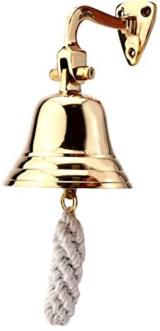 NKlaus Schiffsglocke Messing Gold mit Wandhalter & Bändsel Ø: 7,5cm leichte Ausführung 11573
