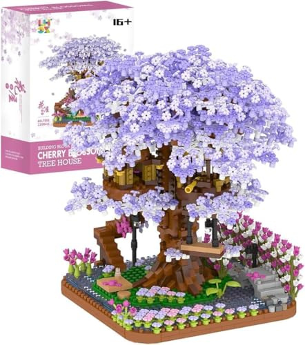 Mini Sakura Arbre Maison Construire Bloc, 2200 Pièces Ensembles Construction Bonsaï Sakura, Cadeau de Décoration de Collection Botanique DIY, Fleurs Artificielles Plantes Jouet Construction (7855)
