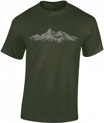 Baddery Wander Tshirt Herren : Alpengipfel - Kletter T-Shirt Männer - Geschenk für Wanderfreunde - Bergsteiger Ausrüstung (Army XL)