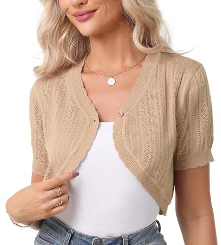 Gyabnw Dam bolero elegant boleros kofta kortärmad kofta utlopp festlig bolerojacka snörning sommar blazer jacka bolero för aftonklänningar bröllop strand cocktailklänning, B-beige, XL