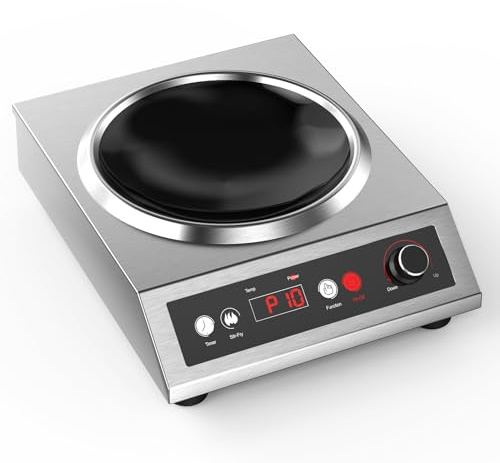 VEXMAECY 1800W Electric Wok Used For Home And Commercial,Induction Wok With Concave Surface Stainless Steel Strong Power Dual Control Mode 10 Power And Temp 24H Timer Induction Cooktop For Cooking