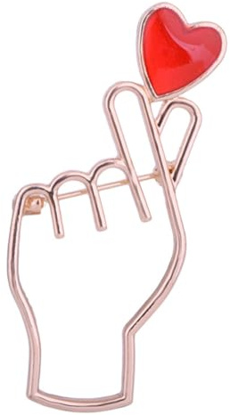 Tanxuan Broche en métal émaillé en forme de cœur avec geste de la main – Épinglette en forme de cœur pour femme, homme, amis – K-Pop