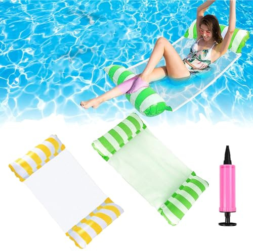 AOMAIGAD Amaca ad acqua, 2 pezzi, gonfiabile, per adulti, giochi estivi, feste in spiaggia, letto gonfiabile pieghevole con 1 pompa ad aria (giallo e verde)