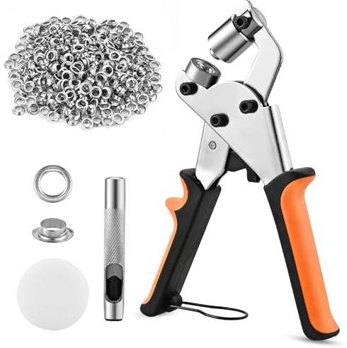 Philtool Profi Ösenzangen Set mit 500 Ösen(Ø 10mm), Ösenzange für planen & stoffe,Magnetische Ösenpresseaus Kohlenstoffstahl, Lochzangen Kit für Leder, Gürtel, Awnings, Stoffe