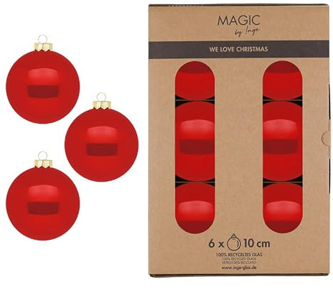 Weihnachtskugeln Glas 10cm 6 Stück - Christbaumkugeln glänzend - Weihnachtsbaumkugeln für Weihnachten - Christbaumschmuck & Weihnachtsbaumschmuck Rot - Modern Red