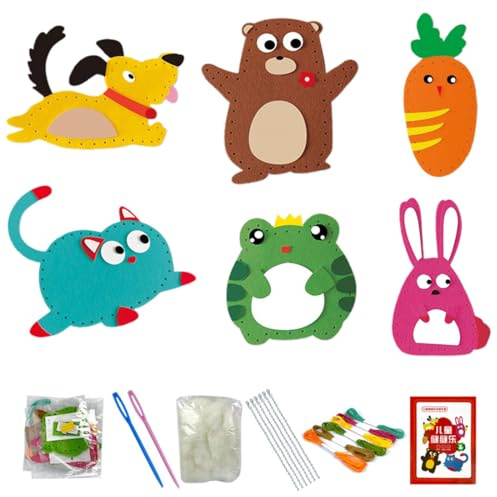 KOLZEMV Kits Couture En Feutre Animal, Kit de Couture pour Enfants, Arts Et Artisanat pour Débutants, Kit De Bricolage en Feutre, Jouets à Coudre DIY, Kits De Couture pour Débutants pour Enfant