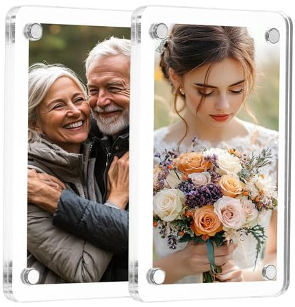 QUARKZMAN 2 Pz Cornice Magnetica per Frigorifero in Acrilico 6 x 9 cm Trasparente Cornici Magnetiche Quadrate per Frigorifero Doppio Lato Cornici Magnetiche per Foto per Fujifilm Picture